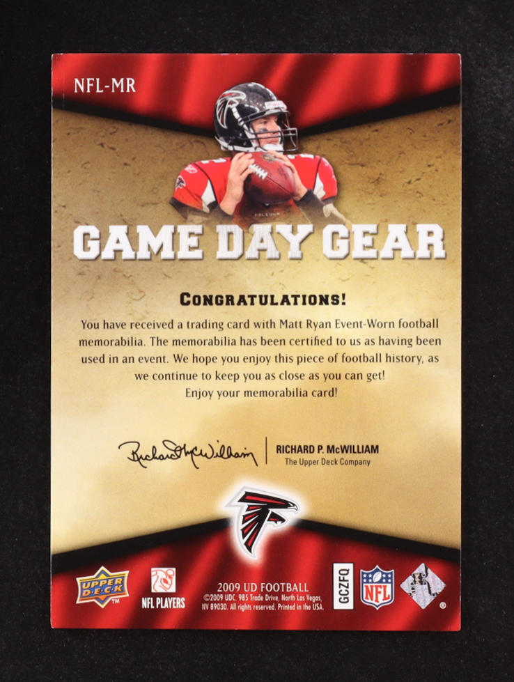 Matt Ryan 2009 Upper Deck Game Day Gear #NFL-MR at PristineAuction.com Matt Ryan 2009 Upper Deck Game Day Gear #NFL-MR at PristineAuction.com