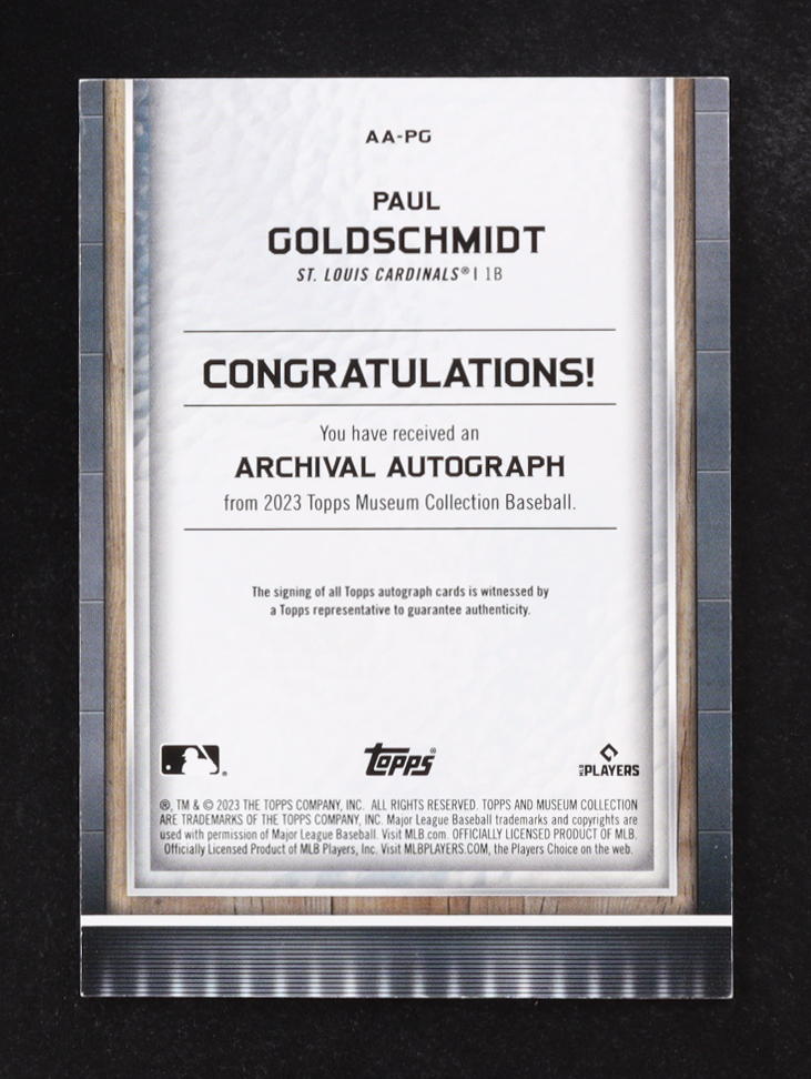 Paul Goldschmidt 2023 Topps Museum Collection Archival Autographs Amethyst #AAPG #07/15 at PristineAuction.com Paul Goldschmidt 2023 Topps Museum Collection Archival Autographs Amethyst #AAPG #07/15 at PristineAuction.com