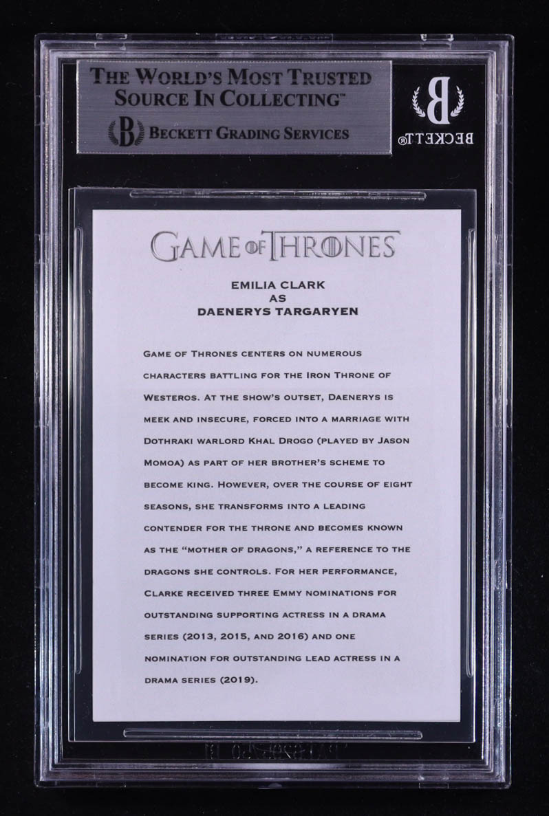 Emilia Clarke Signed Custom Game Of Thrones Trading Card (BGS) at PristineAuction.com Emilia Clarke Signed Custom Game Of Thrones Trading Card (BGS) at PristineAuction.com
