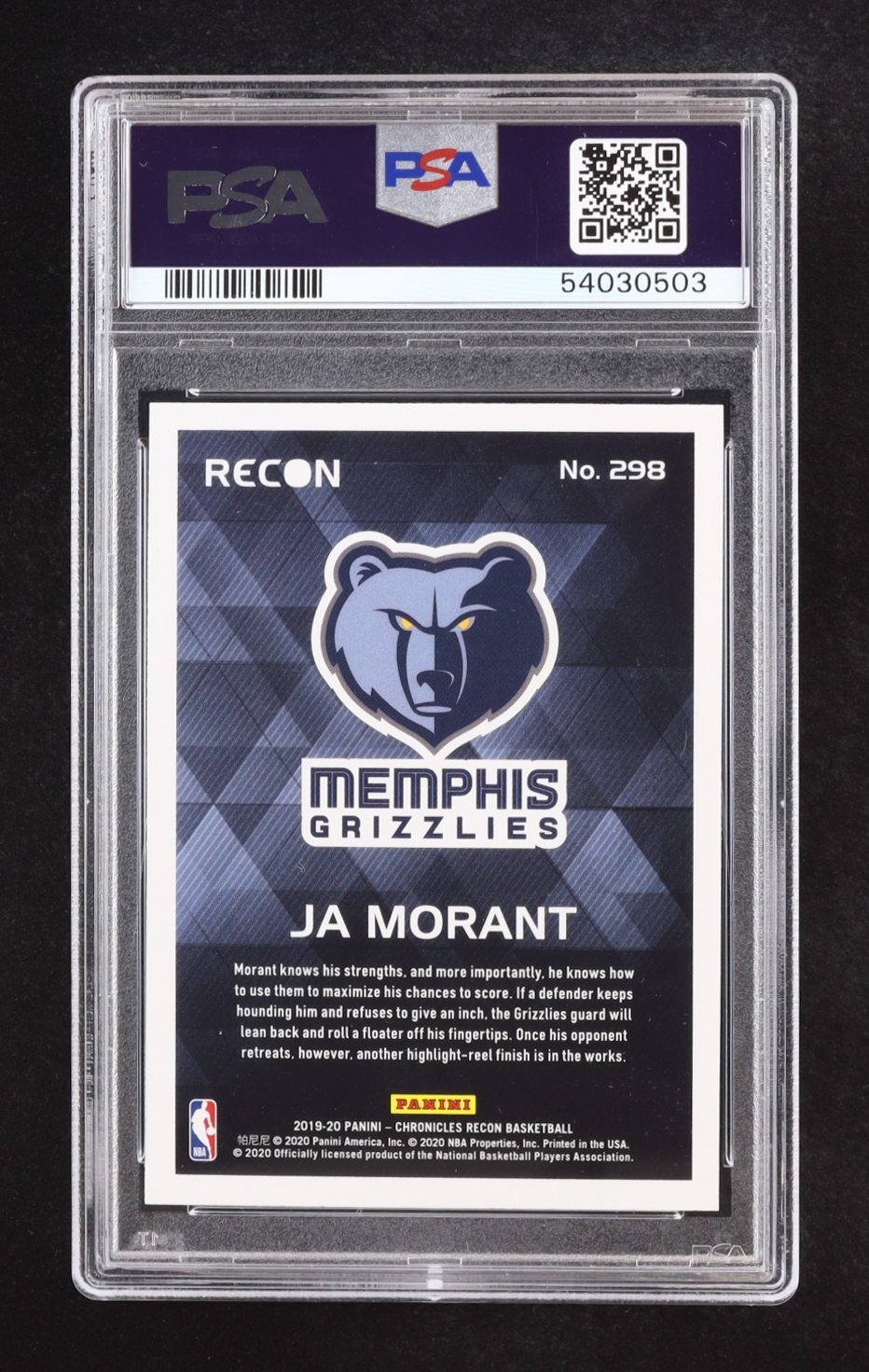 Ja Morant 2019-20 Panini Chronicles Recon #298 RC (PSA 10) at PristineAuction.com Ja Morant 2019-20 Panini Chronicles Recon #298 RC (PSA 10) at PristineAuction.com