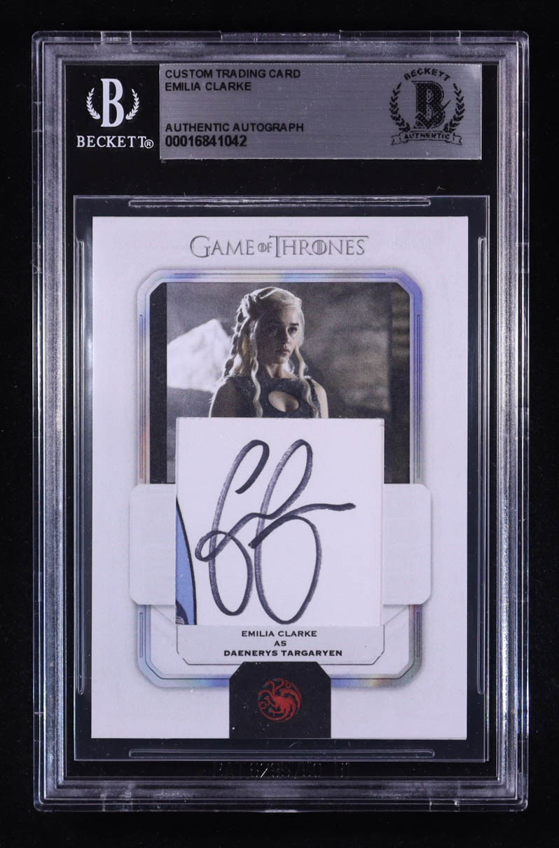 Emilia Clarke Signed Custom Game Of Thrones Trading Card (BGS) at PristineAuction.com Emilia Clarke Signed Custom Game Of Thrones Trading Card (BGS) at PristineAuction.com