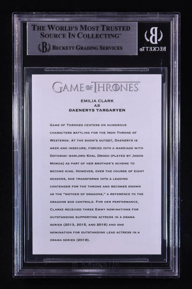 Emilia Clarke Signed Custom Game Of Thrones Trading Card (BGS) at PristineAuction.com Emilia Clarke Signed Custom Game Of Thrones Trading Card (BGS) at PristineAuction.com