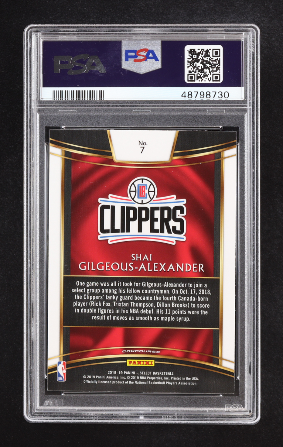 Shai Gilgeous-Alexander 2018-19 Panini Select #7 RC (PSA 9) at PristineAuction.com Shai Gilgeous-Alexander 2018-19 Panini Select #7 RC (PSA 9) at PristineAuction.com