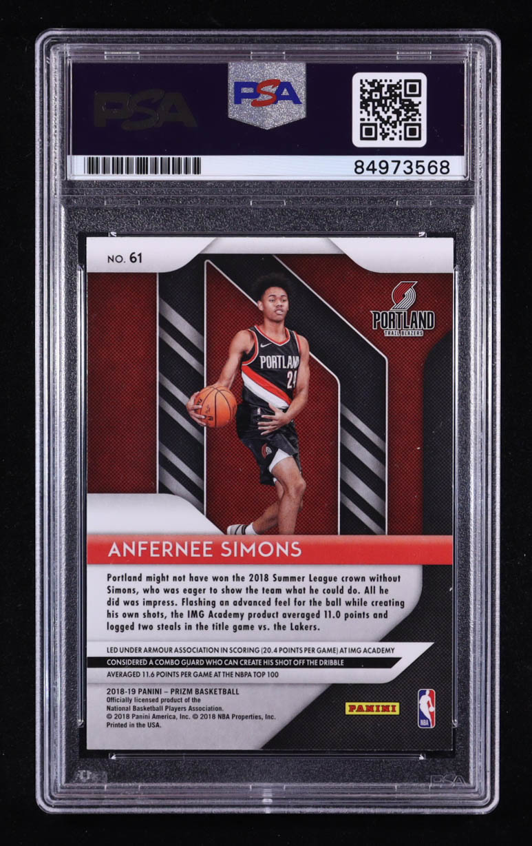 Anfernee Simons Signed 2018-19 Panini Prizm #61 RC (PSA Authentic) at PristineAuction.com Anfernee Simons Signed 2018-19 Panini Prizm #61 RC (PSA Authentic) at PristineAuction.com