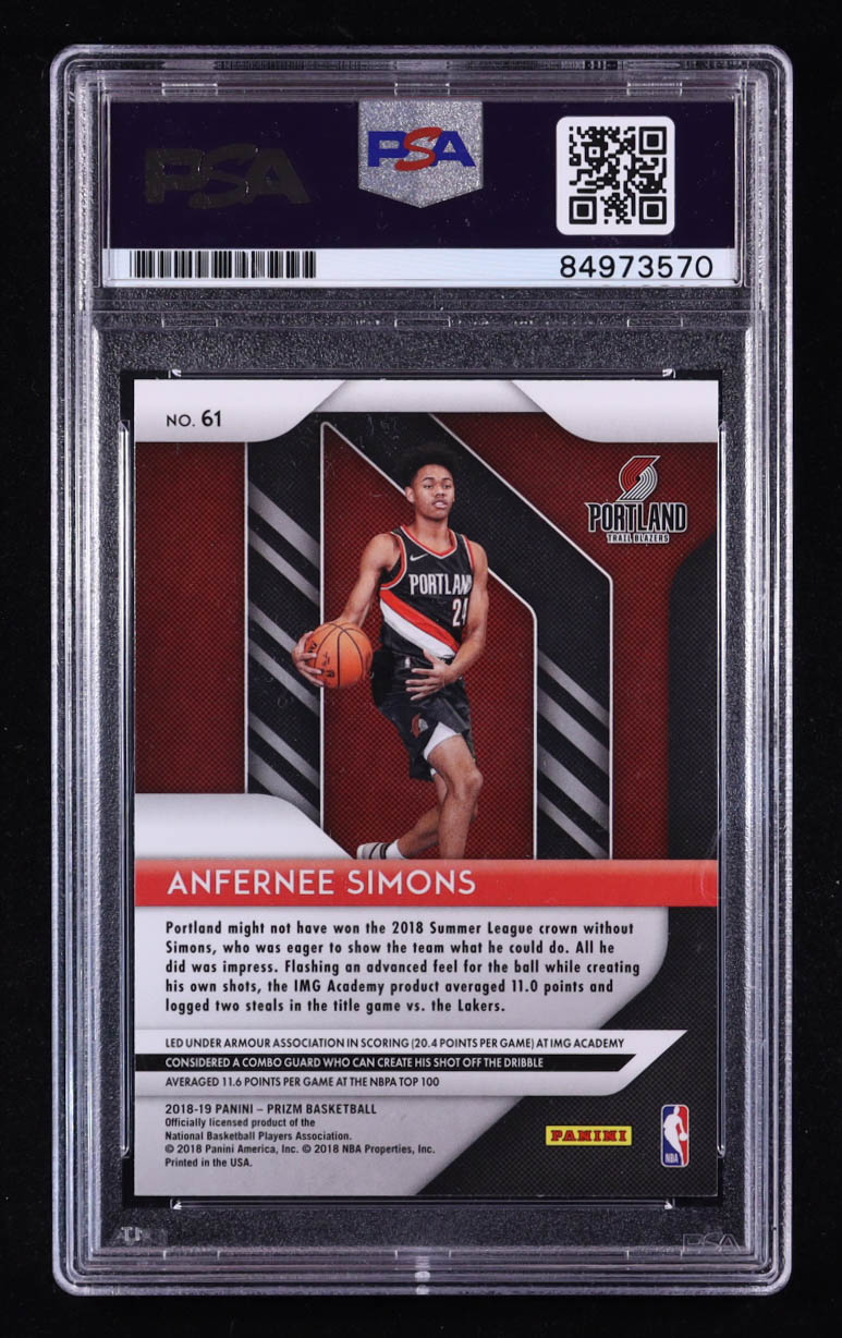 Anfernee Simons Signed 2018-19 Panini Prizm #61 RC (PSA Authentic) at PristineAuction.com Anfernee Simons Signed 2018-19 Panini Prizm #61 RC (PSA Authentic) at PristineAuction.com
