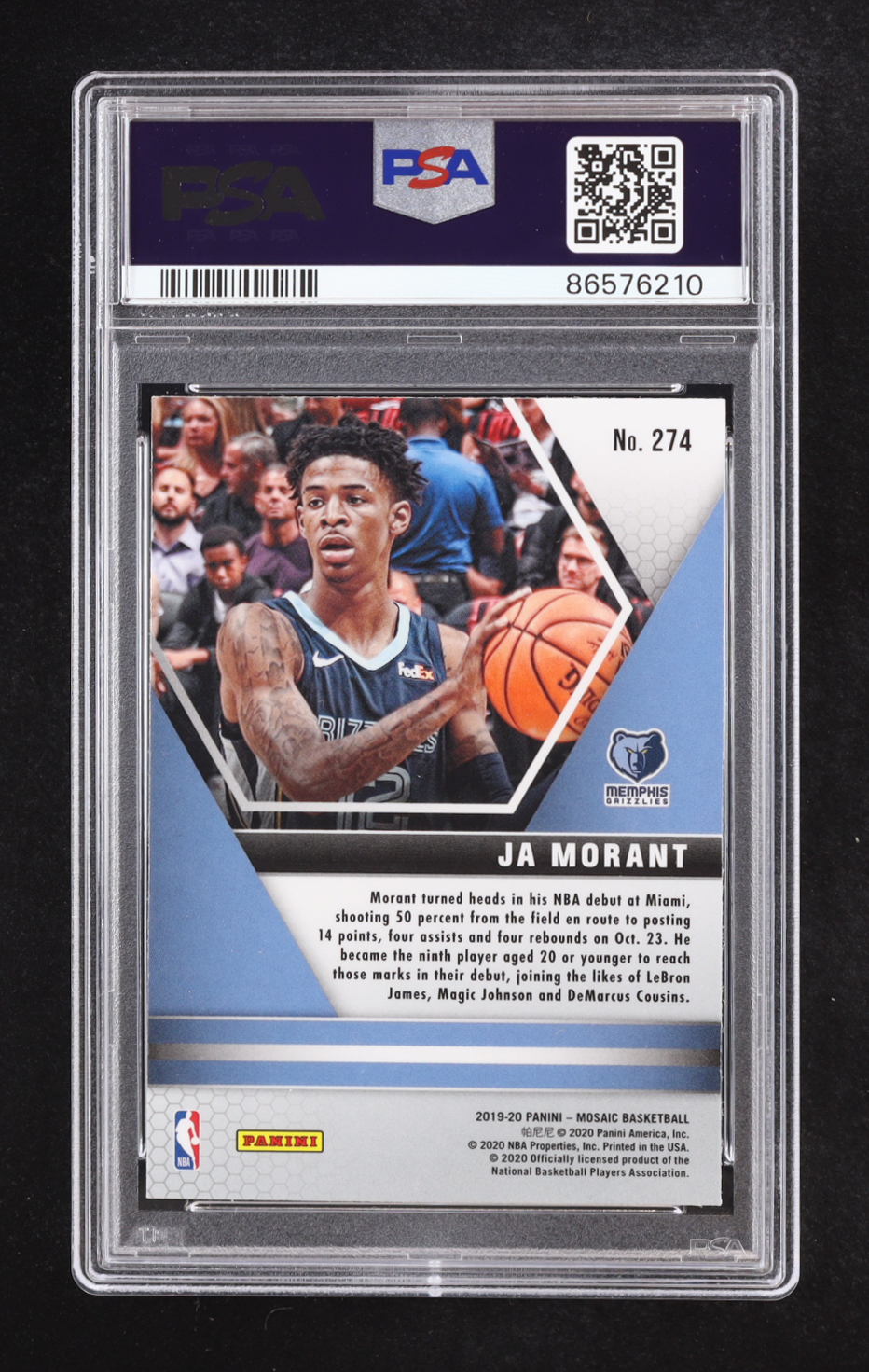 Ja Morant 2019-20 Panini Mosaic #274 RC (PSA 10) at PristineAuction.com Ja Morant 2019-20 Panini Mosaic #274 RC (PSA 10) at PristineAuction.com