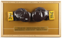 Mike Tyson Signed Custom Framed Set of (2) Vintage Everlast Boxing Gloves Display with Stat Plaque (Tyson & PSA) at PristineAuction.com