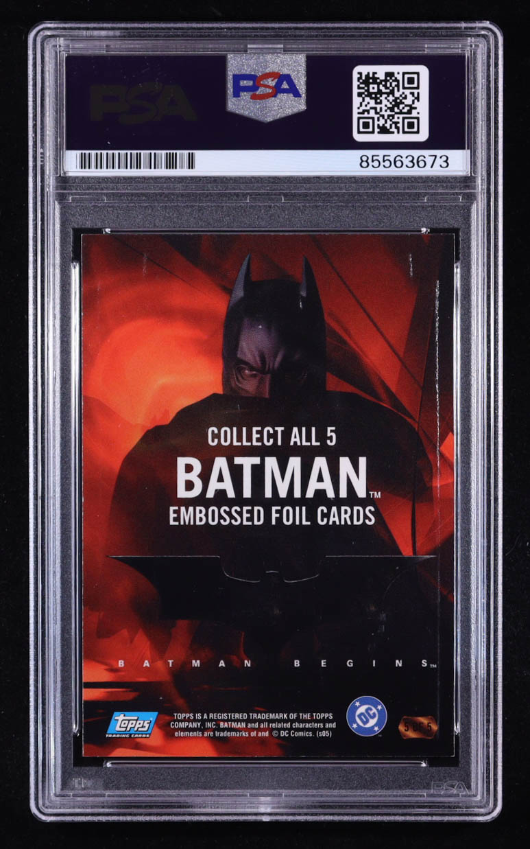 Christian Bale Signed 2005 Topps Batman Begins Movie Embossed Foil #5 Batman facing forward RED (PSA Authentic) at PristineAuction.com Christian Bale Signed 2005 Topps Batman Begins Movie Embossed Foil #5 Batman facing forward RED (PSA Authentic) at PristineAuction.com
