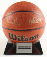 Larry Bird & Magic Johnson Signed NBA Basketball with Display Stand (PSA & Beckett) at PristineAuction.com
