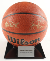Larry Bird & Magic Johnson Signed NBA Basketball with Display Stand (PSA & Beckett) at PristineAuction.com