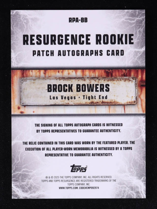 Brock Bowers 2024 Topps Resurgence Resurgence Rookie Patch Autographs #RPABB RC at PristineAuction.com Brock Bowers 2024 Topps Resurgence Resurgence Rookie Patch Autographs #RPABB RC at PristineAuction.com