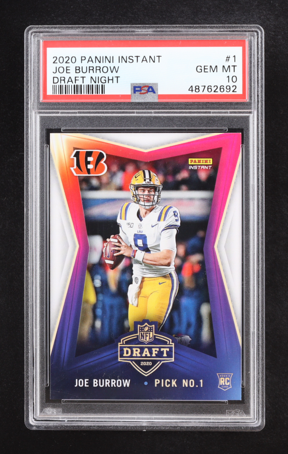 Joe Burrow 2020 Panini Instant Draft Night #1 RC #1/8156 (PSA 10) at PristineAuction.com Joe Burrow 2020 Panini Instant Draft Night #1 RC #1/8156 (PSA 10) at PristineAuction.com