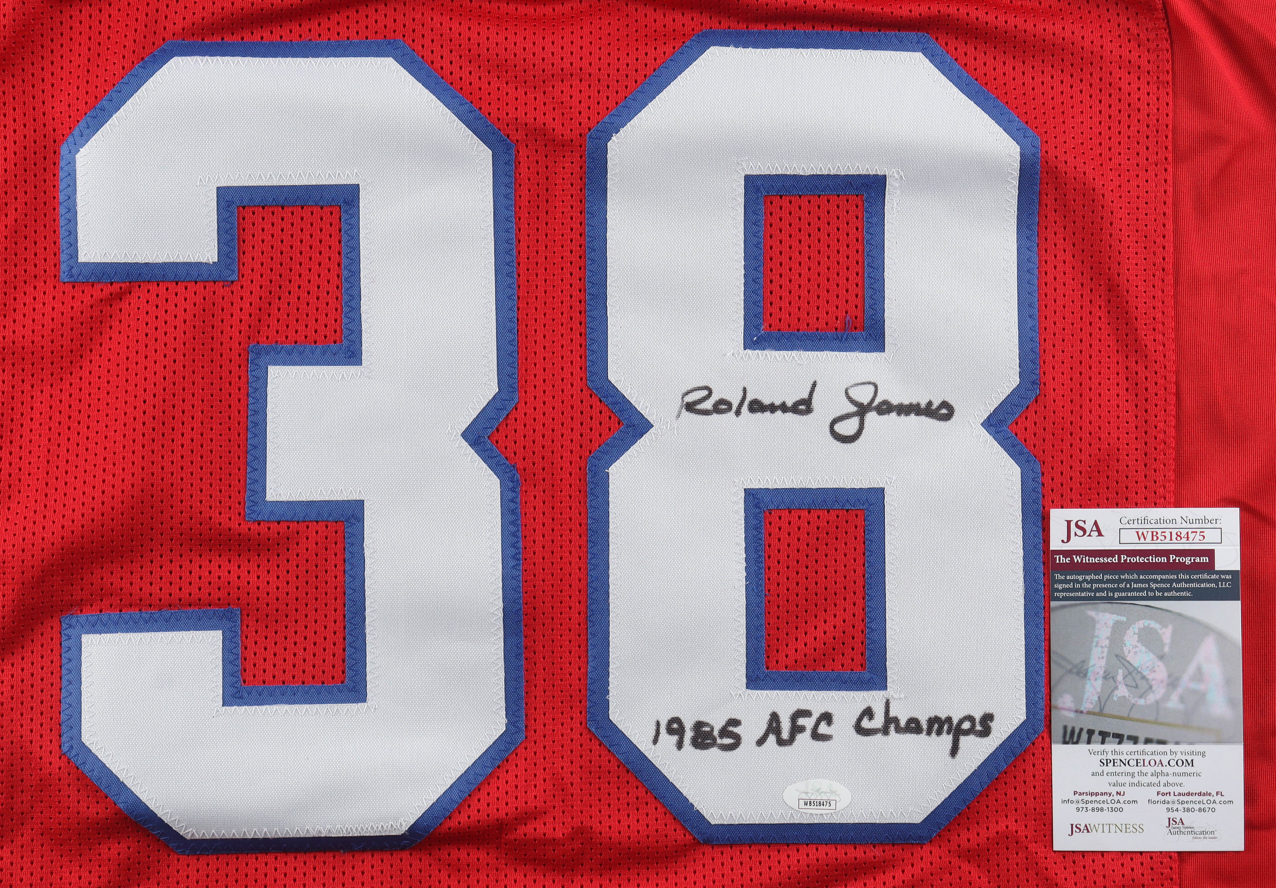 Roland James Signed Jersey Inscribed "1985 AFC Champs" (JSA) at PristineAuction.com Roland James Signed Jersey Inscribed "1985 AFC Champs" (JSA) at PristineAuction.com