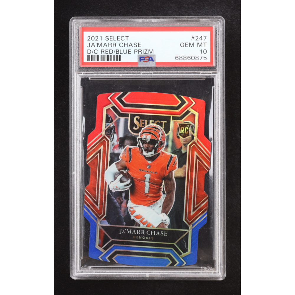 Ja'Marr Chase 2021 Panini Select D/C Red/Blue Prizm #247 RC (PSA 10) at PristineAuction.com