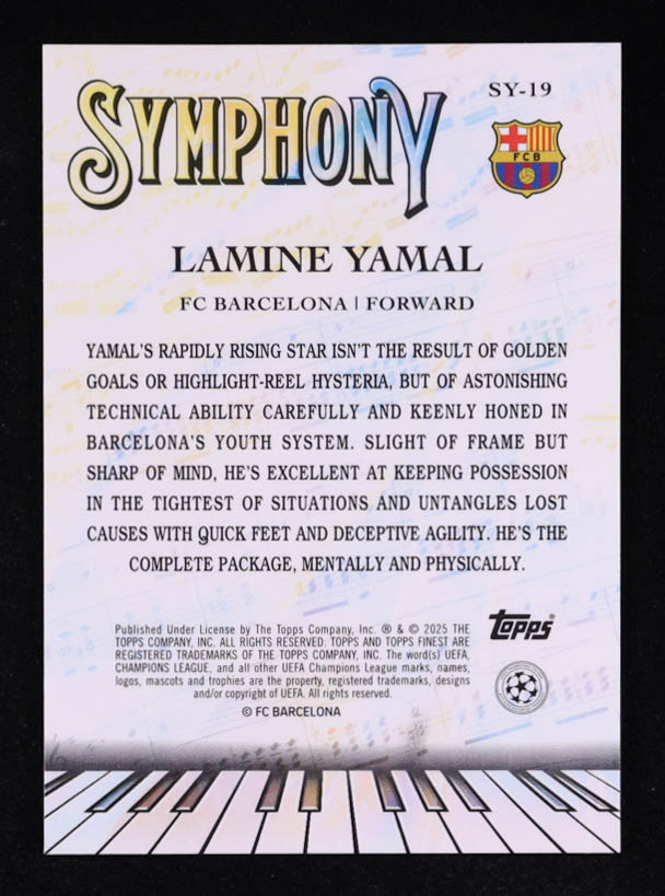 Lamine Yamal 2024-25 Finest UEFA Club Competitions Symphony Blue Refractors #SY19 #045/150 at PristineAuction.com Lamine Yamal 2024-25 Finest UEFA Club Competitions Symphony Blue Refractors #SY19 #045/150 at PristineAuction.com