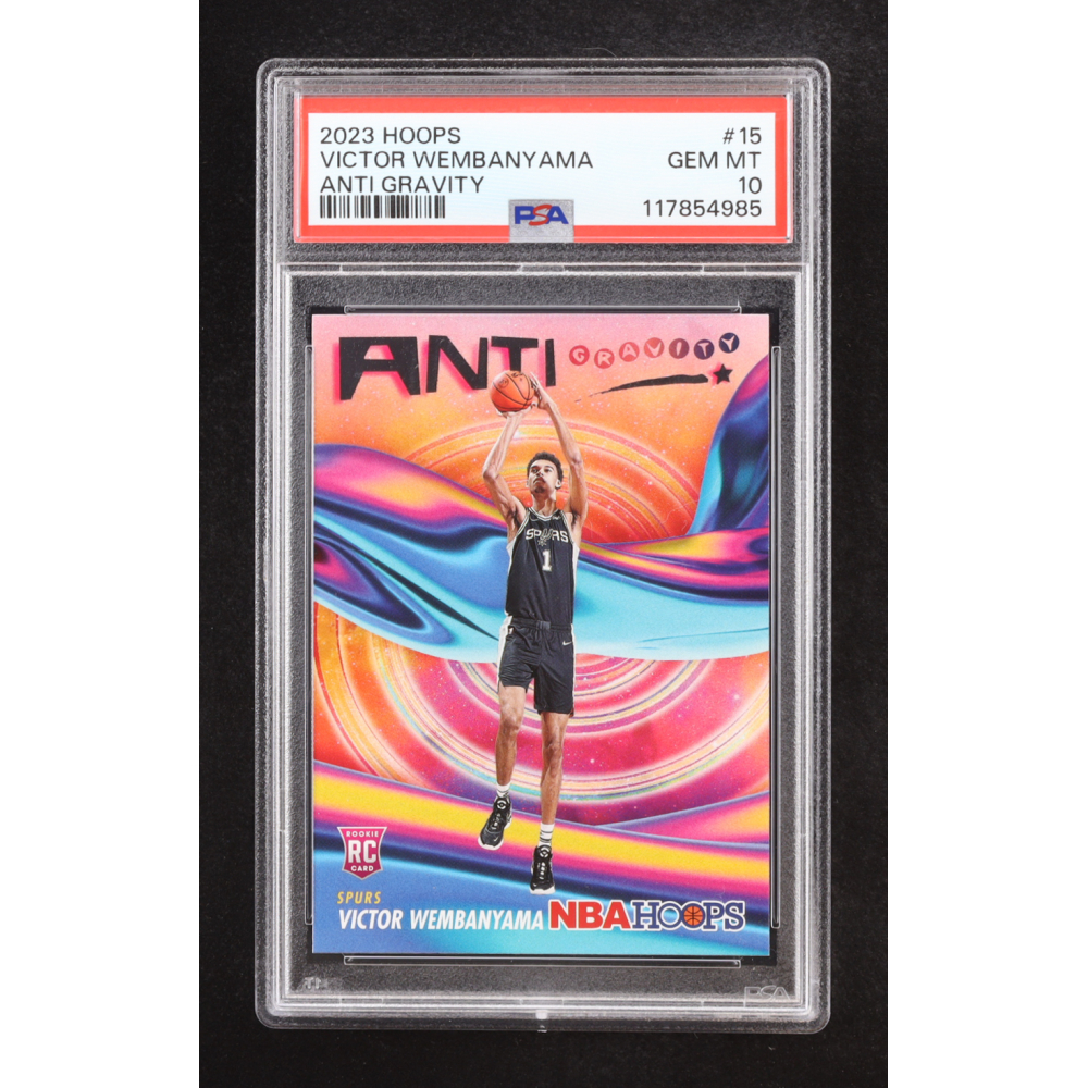 Victor Wembanyama 2023-24 Panini NBA Hoops Anti Gravity #15 RC (PSA 10) at PristineAuction.com