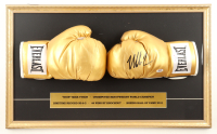 Mike Tyson Signed Custom Framed Gold Edition Set of (2) Boxing Gloves with Stat Plaque (Tyson & PSA) at PristineAuction.com