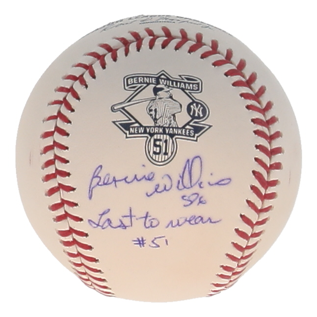 Bernie Williams Signed OML Commemorative Logo Baseball Inscribed "Last To Wear #51" (Beckett) at PristineAuction.com Bernie Williams Signed OML Commemorative Logo Baseball Inscribed "Last To Wear #51" (Beckett) at PristineAuction.com