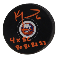 Ken Morrow Signed Islanders Logo Hockey Puck Inscribed "4x SC 80, 81, 82, 83" (JSA) at PristineAuction.com