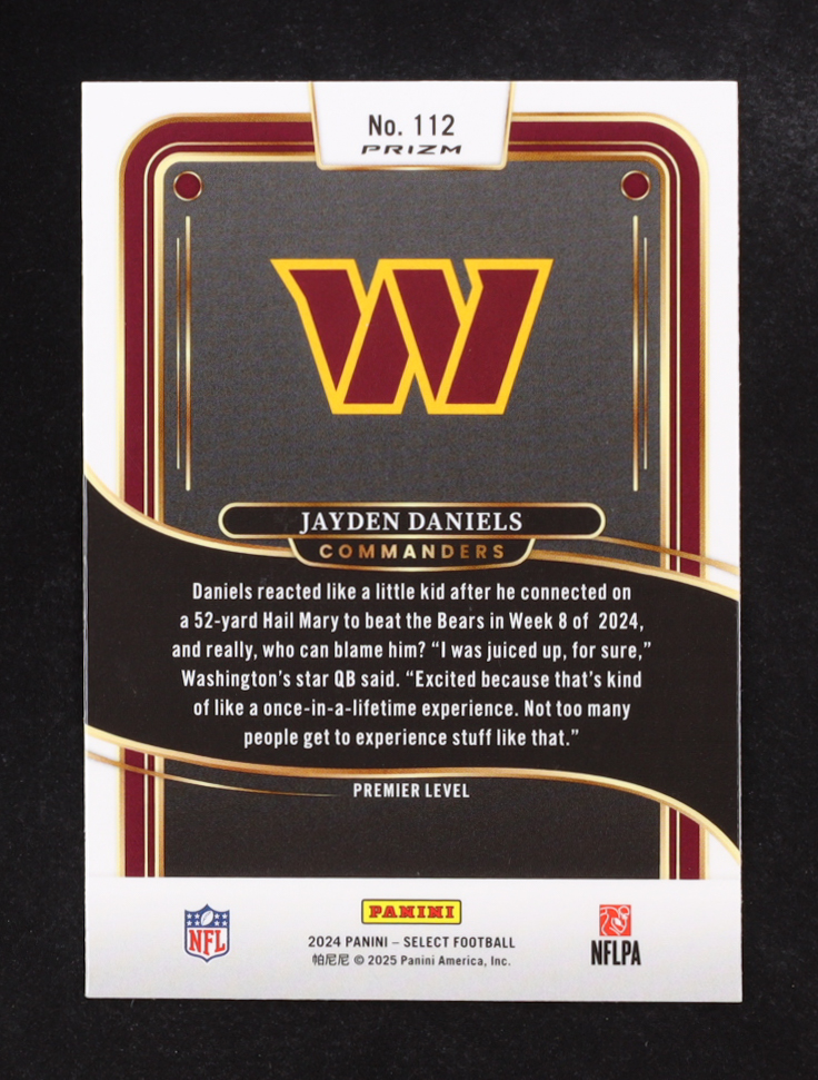 Jayden Daniels 2024 Select Prizm Red and Yellow Shock #112 RC at PristineAuction.com Jayden Daniels 2024 Select Prizm Red and Yellow Shock #112 RC at PristineAuction.com