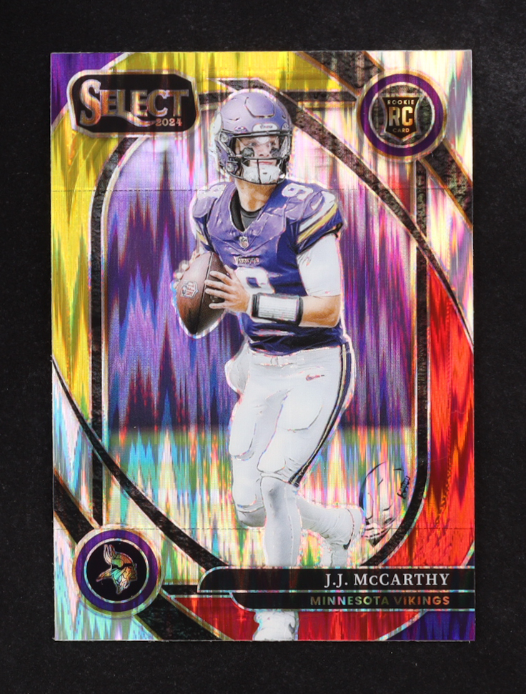 J.J. McCarthy 2024 Select Prizm Red and Yellow Shock #246 RC at PristineAuction.com J.J. McCarthy 2024 Select Prizm Red and Yellow Shock #246 RC at PristineAuction.com