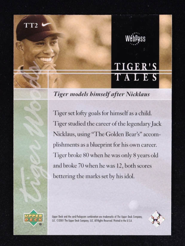 Tiger Woods 2001 Upper Deck Tiger's Tales #TT2 RC at PristineAuction.com Tiger Woods 2001 Upper Deck Tiger's Tales #TT2 RC at PristineAuction.com