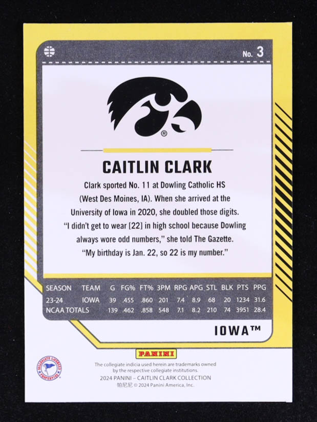 Caitlin Clark 2024 Panini Caitlin Clark Collection Donruss #3 RC at PristineAuction.com Caitlin Clark 2024 Panini Caitlin Clark Collection Donruss #3 RC at PristineAuction.com
