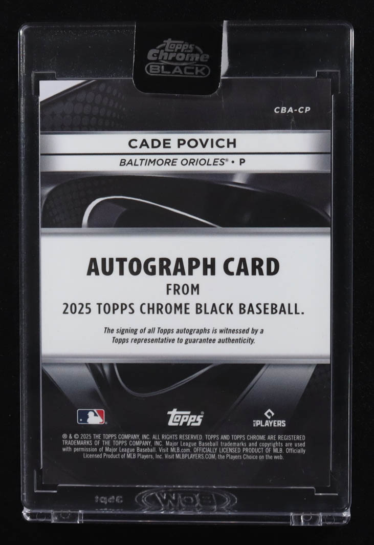 Cade Povich 2025 Topps Chrome Black Autographs #CBA-CP RC #34/99 at PristineAuction.com Cade Povich 2025 Topps Chrome Black Autographs #CBA-CP RC #34/99 at PristineAuction.com