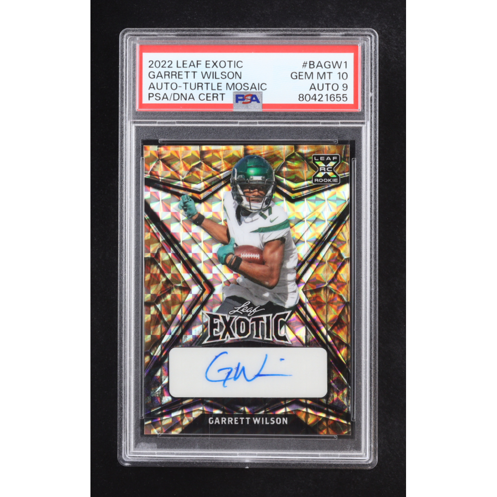 Garrett Wilson 2022 Leaf Exotic Mosaic Turtle #BAGW1 #4/4 RC (PSA 10 | Auto 9) at PristineAuction.com