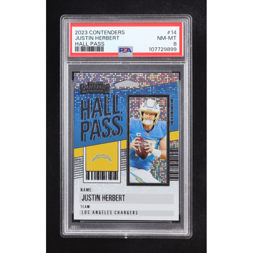 Justin Herbert 2023 Panini Contenders Hall Pass #14 (PSA 8) at PristineAuction.com