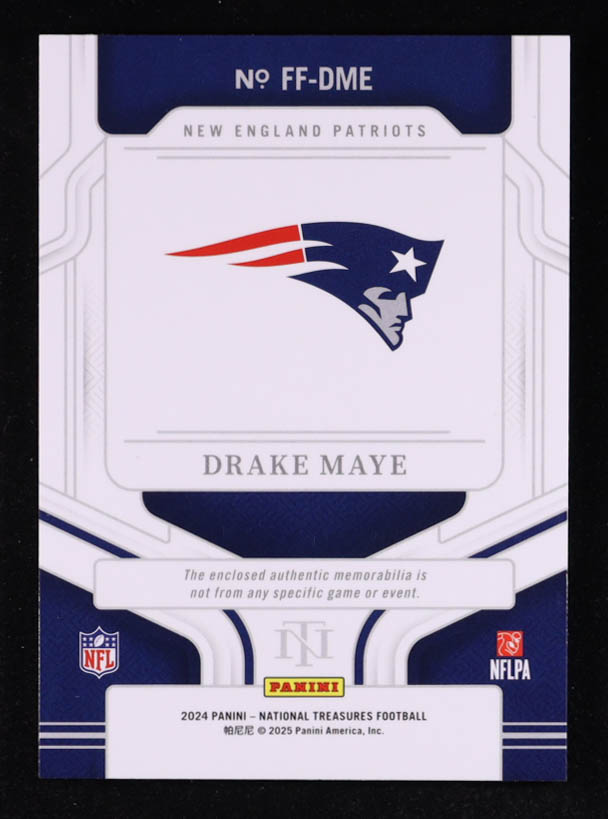 Drake Maye 2024 Panini National Treasures Framed Fabric #56 #23/49 RC at PristineAuction.com Drake Maye 2024 Panini National Treasures Framed Fabric #56 #23/49 RC at PristineAuction.com