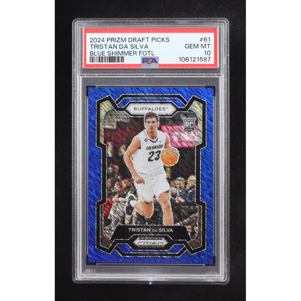 Tristan da Silva 2024-25 Panini Prizm Draft Picks Prizms Blue Shimmer FOTL #61 #03/19 RC (PSA 10) at PristineAuction.com