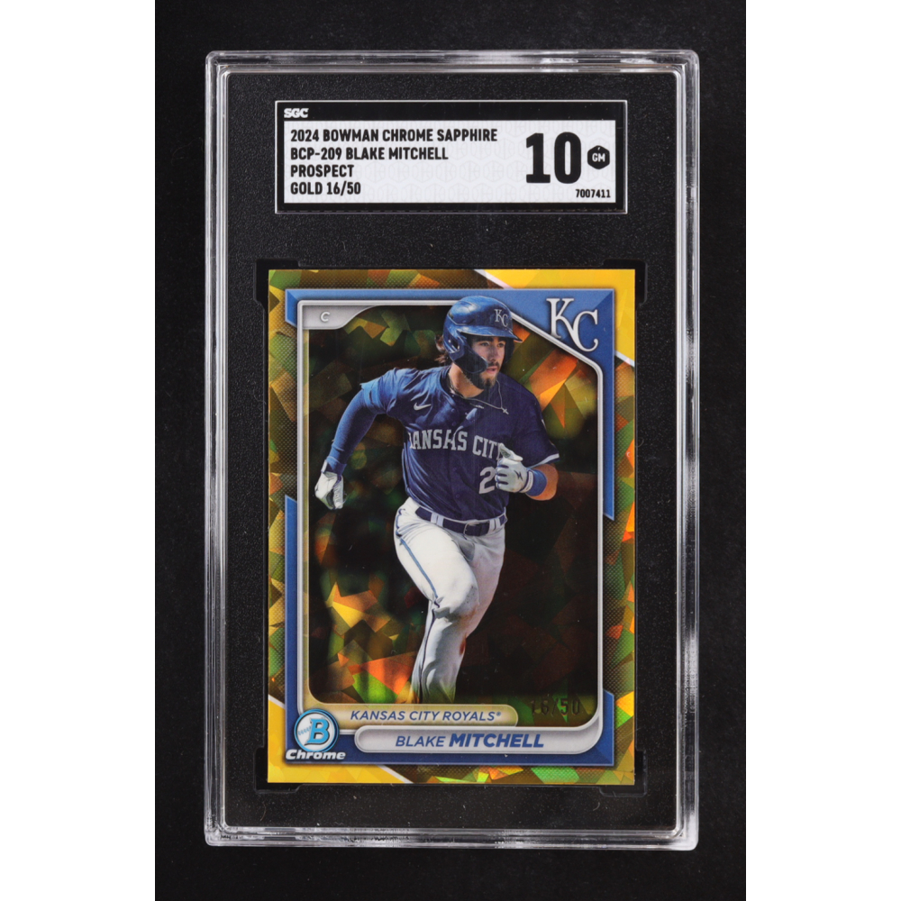 Blake Mitchell 2024 Bowman Chrome Sapphire Prospects Gold Refractors #BCP209 #16/50 RC (SGC 10) at PristineAuction.com