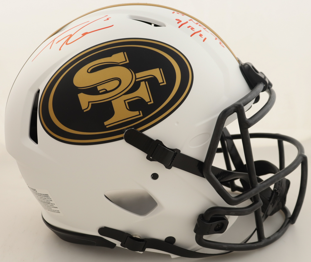 Trey Lance Signed 49ers Full-Size Authentic On-Field Lunar Eclipse Alternate Speed Helmet Inscribed "1st NFL TD 9/12/21" (Beckett) at PristineAuction.com Trey Lance Signed 49ers Full-Size Authentic On-Field Lunar Eclipse Alternate Speed Helmet Inscribed "1st NFL TD 9/12/21" (Beckett) at PristineAuction.com