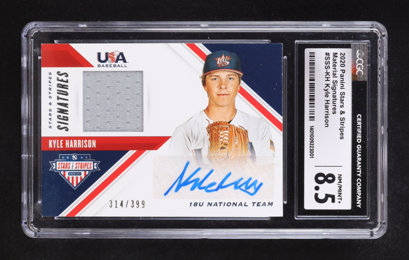 Kyle Harrison 2020 USA Baseball Stars and Stripes Material Signatures #37 #314/399 RC (CGC 8.5 | Auto 10) at PristineAuction.com Kyle Harrison 2020 USA Baseball Stars and Stripes Material Signatures #37 #314/399 RC (CGC 8.5 | Auto 10) at PristineAuction.com