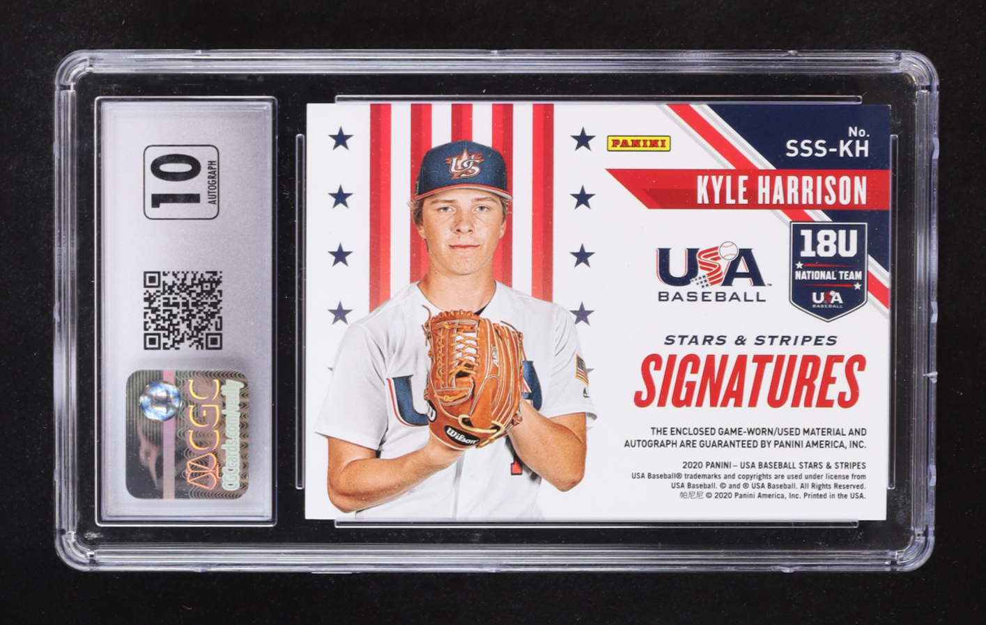 Kyle Harrison 2020 USA Baseball Stars and Stripes Material Signatures #37 #314/399 RC (CGC 8.5 | Auto 10) at PristineAuction.com Kyle Harrison 2020 USA Baseball Stars and Stripes Material Signatures #37 #314/399 RC (CGC 8.5 | Auto 10) at PristineAuction.com
