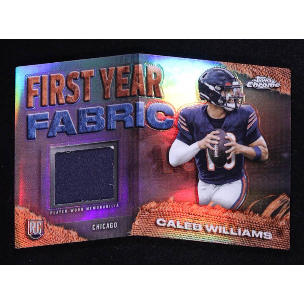 Caleb Williams 2024 Topps Chrome First Year Fabrics #FYFCW RC at PristineAuction.com Caleb Williams 2024 Topps Chrome First Year Fabrics #FYFCW RC at PristineAuction.com