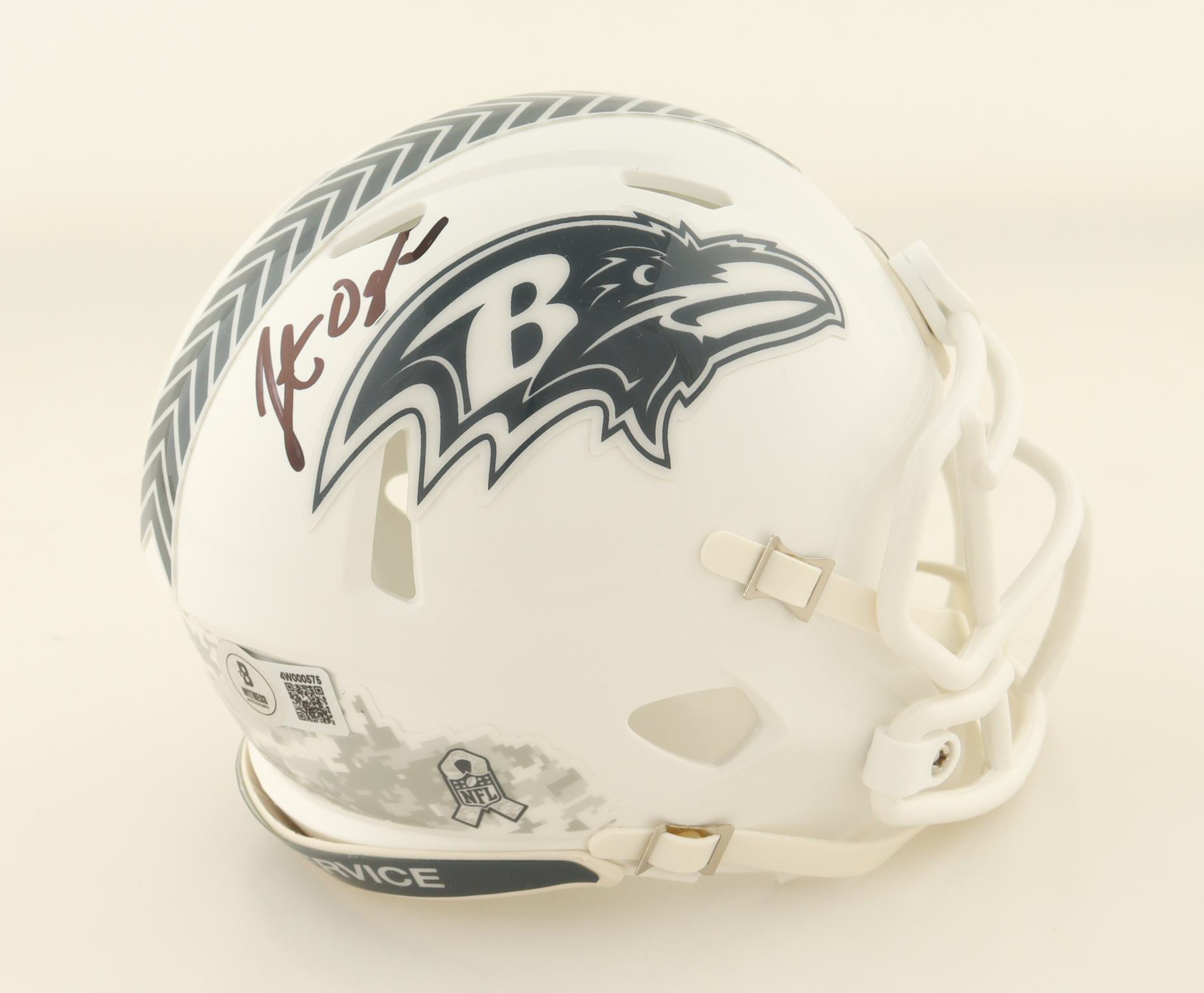 Jonathan Ogden Signed Ravens Salute to Service Alternate Speed Mini Helmet (Beckett) at PristineAuction.com Jonathan Ogden Signed Ravens Salute to Service Alternate Speed Mini Helmet (Beckett) at PristineAuction.com