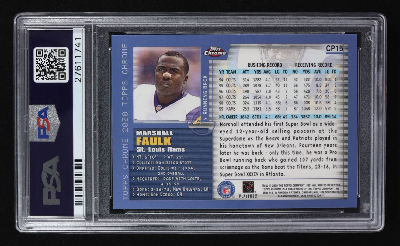 Marshall Faulk 2000 Topps Chrome Preview #CP15 (PSA 9) at PristineAuction.com Marshall Faulk 2000 Topps Chrome Preview #CP15 (PSA 9) at PristineAuction.com