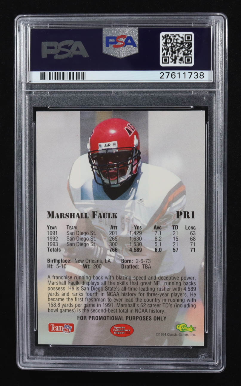 Marshall Faulk 1994 Classic Promos #PR1 RC (PSA 8) at PristineAuction.com Marshall Faulk 1994 Classic Promos #PR1 RC (PSA 8) at PristineAuction.com