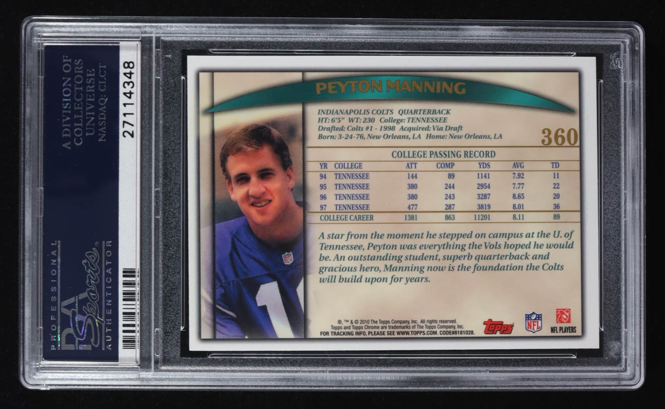 Peyton Manning 2010 Topps Chrome Anniversary Reprints #360 (PSA 9) at PristineAuction.com Peyton Manning 2010 Topps Chrome Anniversary Reprints #360 (PSA 9) at PristineAuction.com