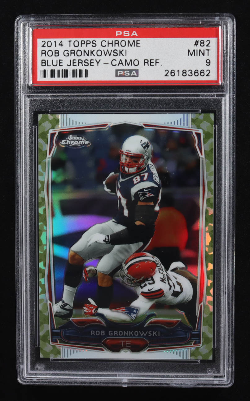 Rob Gronkowski 2014 Topps Chrome Blue Jersey- Camo Refractor #82 #473/499 (PSA 9) at PristineAuction.com Rob Gronkowski 2014 Topps Chrome Blue Jersey- Camo Refractor #82 #473/499 (PSA 9) at PristineAuction.com