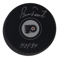 Bernie Parent Signed Flyers Logo Hockey Puck Inscribed "HOF 84" (JSA) at PristineAuction.com