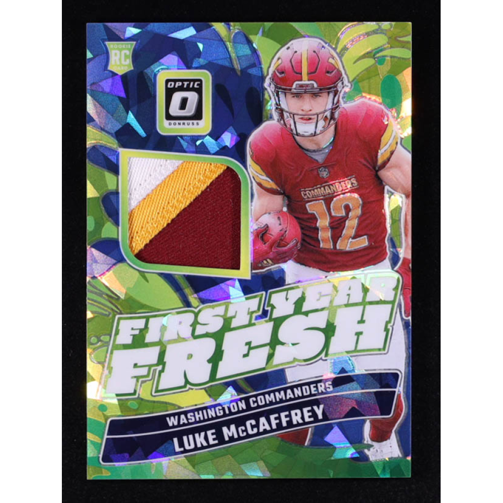 Luke McCaffrey 2024 Donruss Optic First Year Fresh Jerseys Ice #FYFLMC RC #5/49 at PristineAuction.com