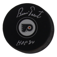 Bernie Parent Signed Flyers Logo Hockey Puck Inscribed "HOF 84" (JSA) at PristineAuction.com