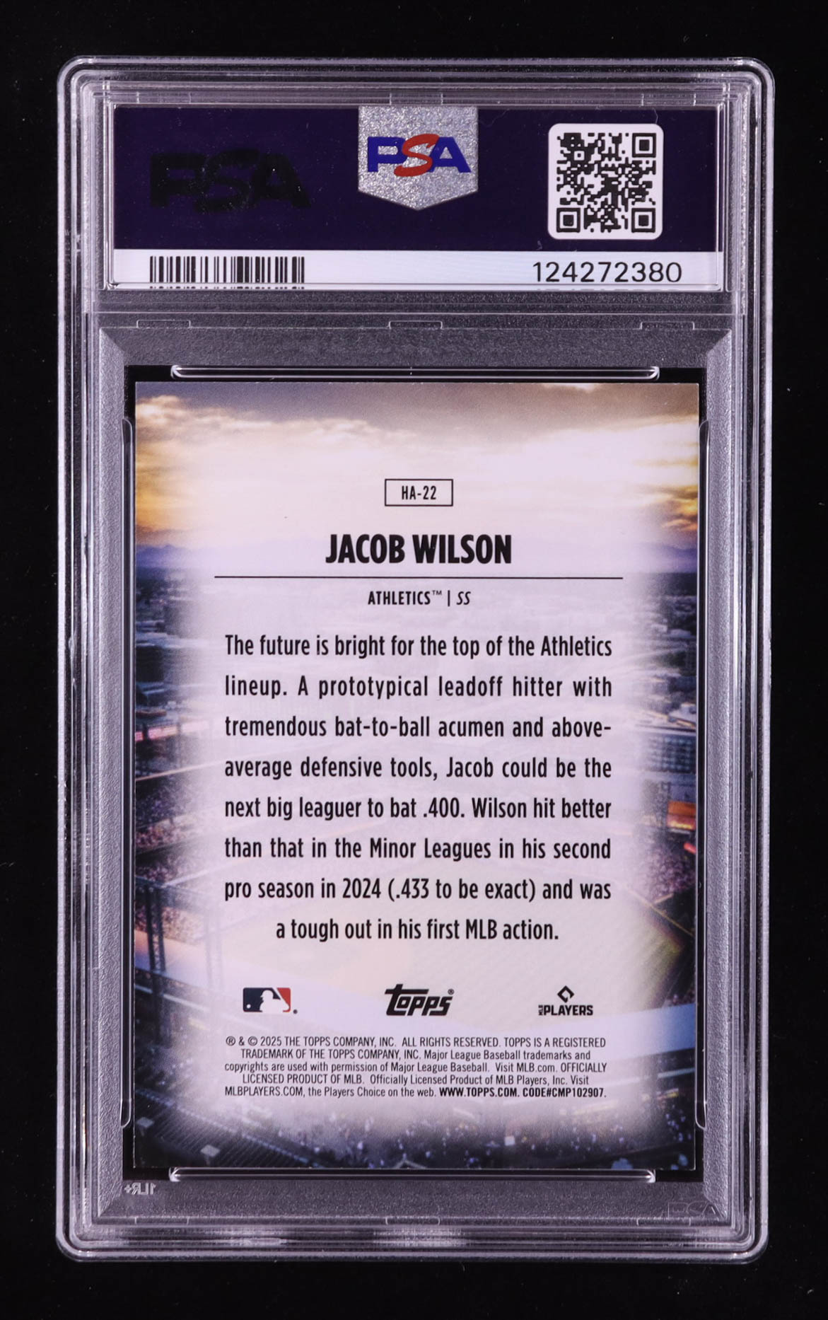 Jacob Wilson 2025 Topps Home Field Advantage #HA22 RC (PSA 9) at PristineAuction.com Jacob Wilson 2025 Topps Home Field Advantage #HA22 RC (PSA 9) at PristineAuction.com