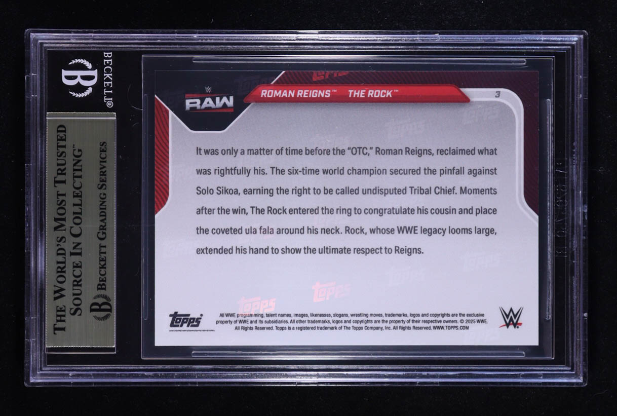 Roman Reigns & The Rock 2025 Topps Now WWE #3 (BGS 10) at PristineAuction.com Roman Reigns & The Rock 2025 Topps Now WWE #3 (BGS 10) at PristineAuction.com