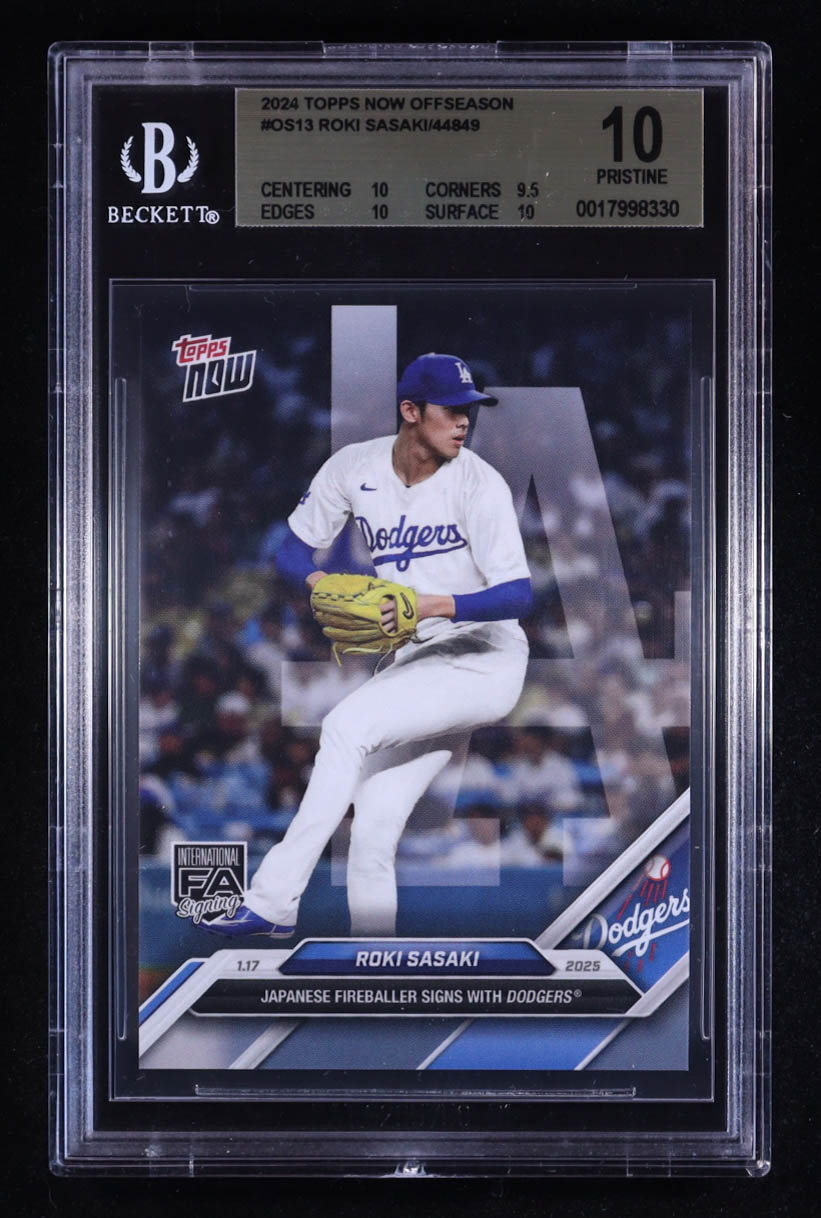 Roki Sasaki 2024 Topps Now Offseason #OS13 RC (BGS 10) at PristineAuction.com Roki Sasaki 2024 Topps Now Offseason #OS13 RC (BGS 10) at PristineAuction.com