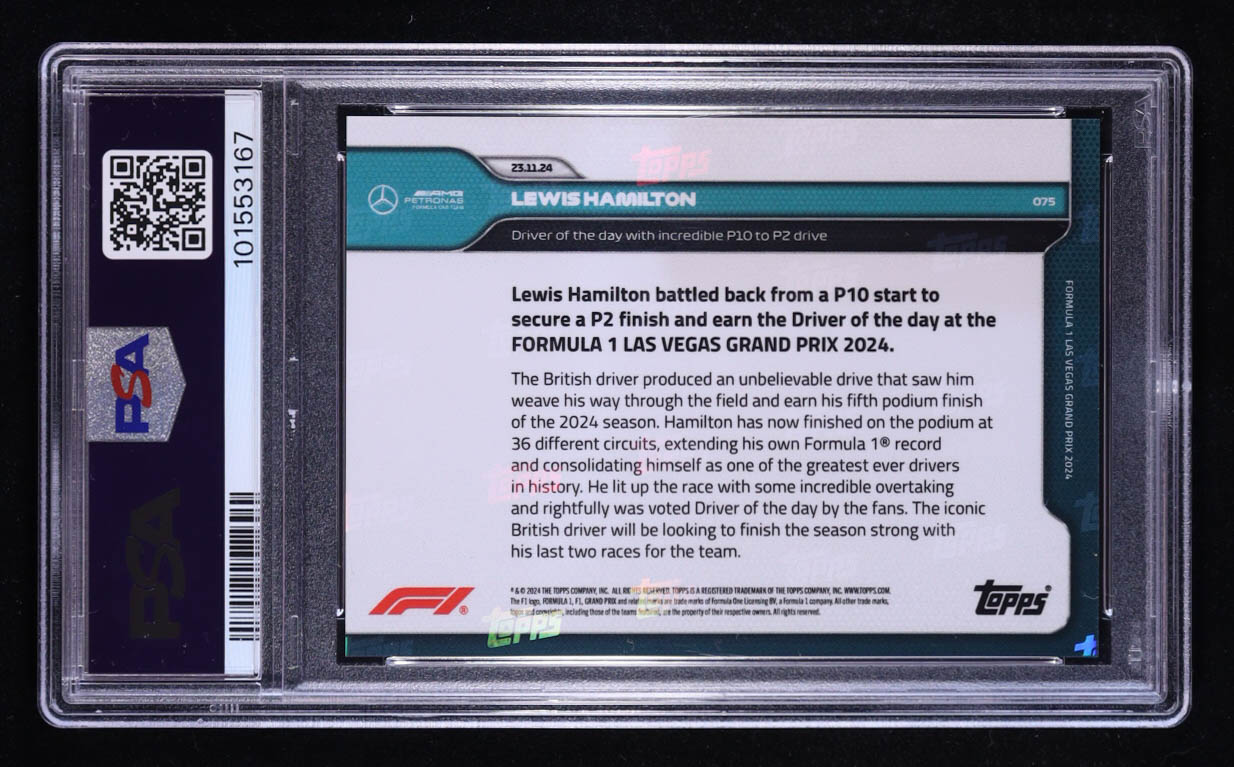 Lewis Hamilton 2024 Topps Now Formula 1 #75 (PSA 10) at PristineAuction.com Lewis Hamilton 2024 Topps Now Formula 1 #75 (PSA 10) at PristineAuction.com