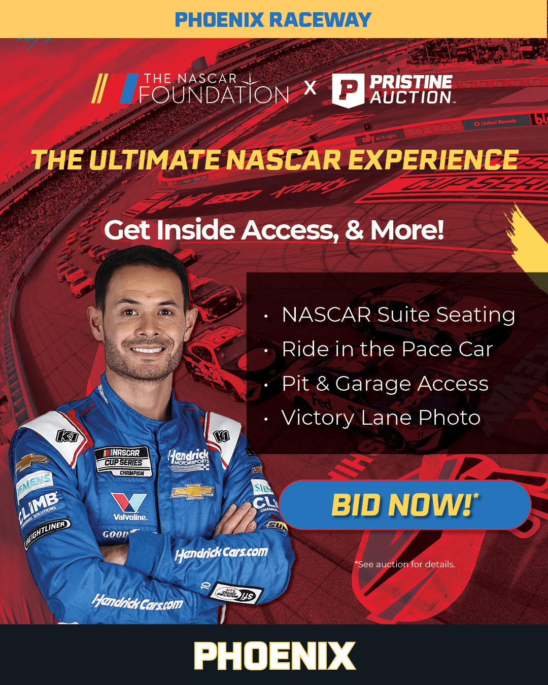 EXCLUSIVE Phoenix Raceway Experience for 2 Garage & Pit Passes, Driver Meeting, Victory Lane Photo with Cup Winner at Phoenix Raceway Race | Avondale (March 7–8, 2026) at PristineAuction.com EXCLUSIVE Phoenix Raceway Experience for 2 Garage & Pit Passes, Driver Meeting, Victory Lane Photo with Cup Winner at Phoenix Raceway Race | Avondale (March 7–8, 2026) at PristineAuction.com